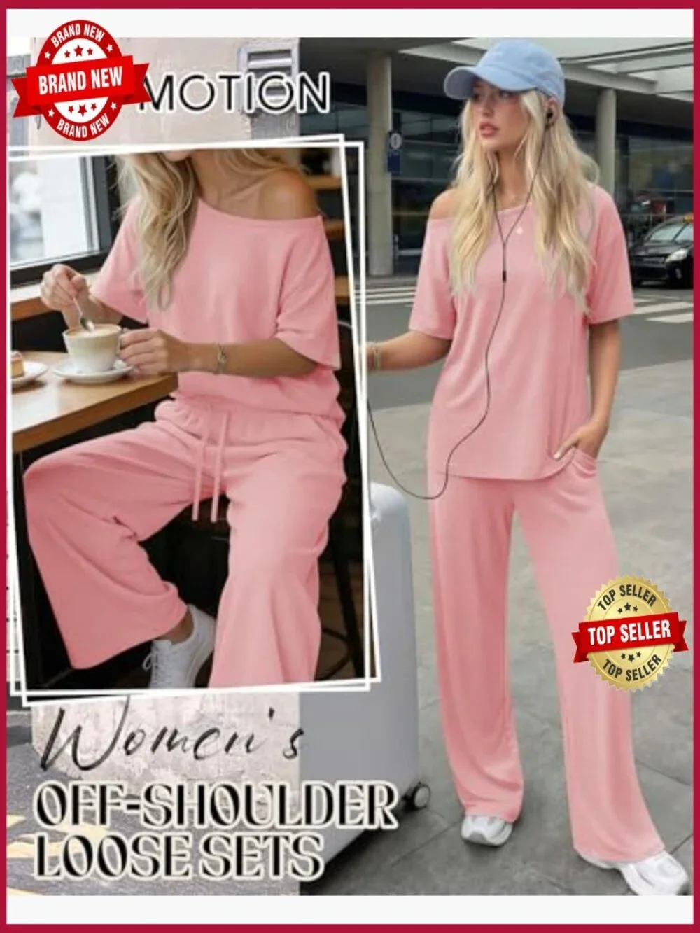 Off Shoulder Lounge Set 2 Piece Oversized Wide Leg Pants Casual Matching Outfit